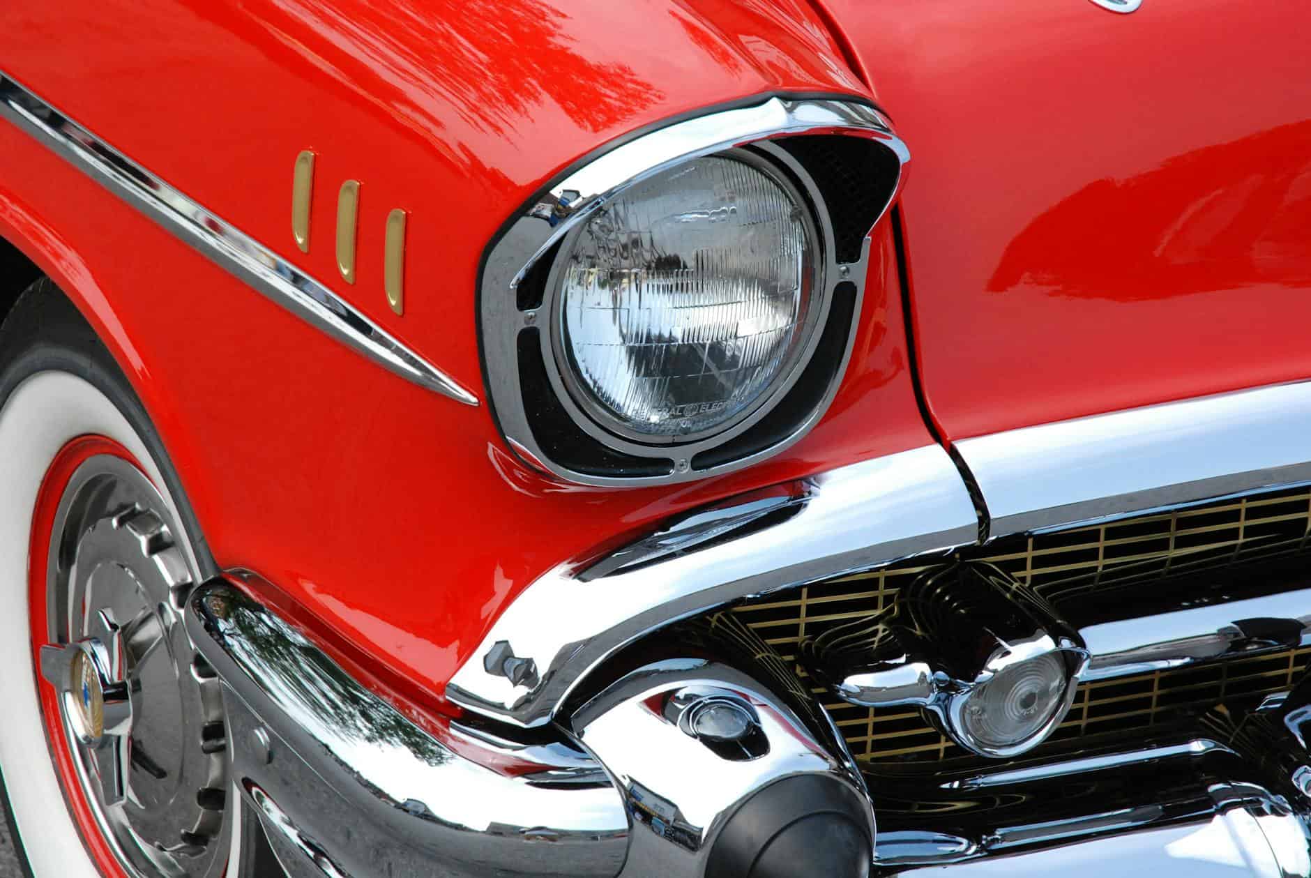 red and gray classic car